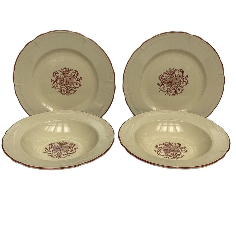 Armoiries By Moulin Des Loups Cream Pink Ceramic Unicorn Plates & Bowls Set Of 4